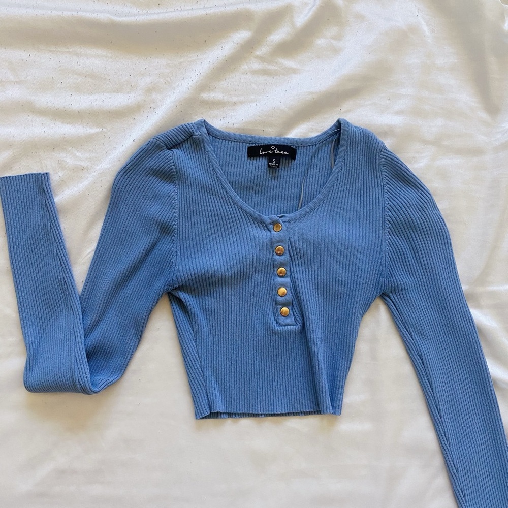 Blue Long Sleeve Ribbed Top 💙